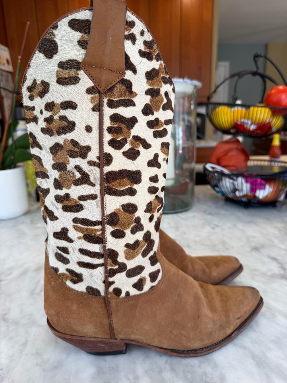 Vintage Guess Women’s Brown Suede & Leopard Print Western Boots